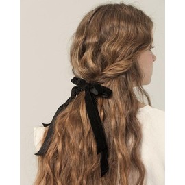 8-Pack of Bow Hair Clips, Tassel Ribbon Hair Clips, Long Tail Hair Clips, Colorful Bow Hair Clips, Women's Ponytail Hairstyle, Suitable for Girls And Women, Hair Accessories (Black+White+Blue+Pink)