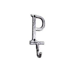 Hampton Nautical Rustic Silver Cast Iron Letter P Alphabet Wall Hook 6" - Door Decor - Decorativ