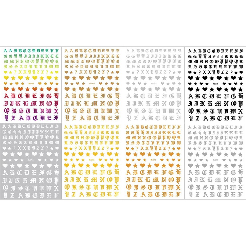 LANODO 8 Pcs Nail Stickers Alphabet 3D English (8 Colors)