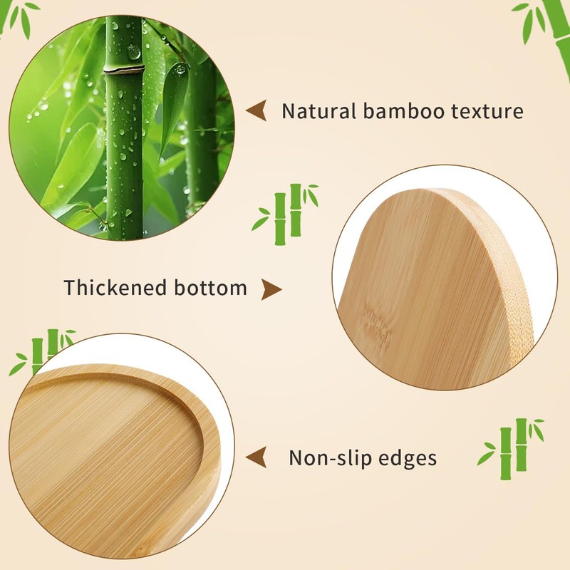 6 Pcs Bamboo Tray for Bathroom, Small Wooden Trays, Oval