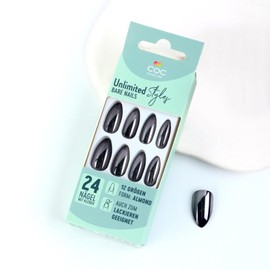 Black Chrome Metal Press on Nails Glossy Sparkly False Nails Gel Glue on Nails with Chrome Design Shine Mirror Medium Almond Manicure Art Acrylic Fake Nails Stick on Nails for Coquette Women 24Pcs