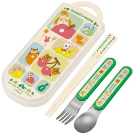 Skater TACC2AG-A Children's Antibacterial Slide Trio Set, Bento Box, Chopsticks, Spoon, Fork, Animal Crossing, Girls, Made in Japan