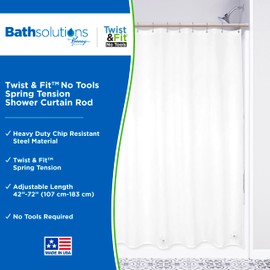 Kenney KN609L/42 Twist & Fit No Tools Spring Tension Standard Shower Curtain Rod with Non-Slip, Non-Scratch Ends, 42-72" Adjustable Length, Easy Install, Taupe, 1" Diameter Rust Resistant Steel Tube