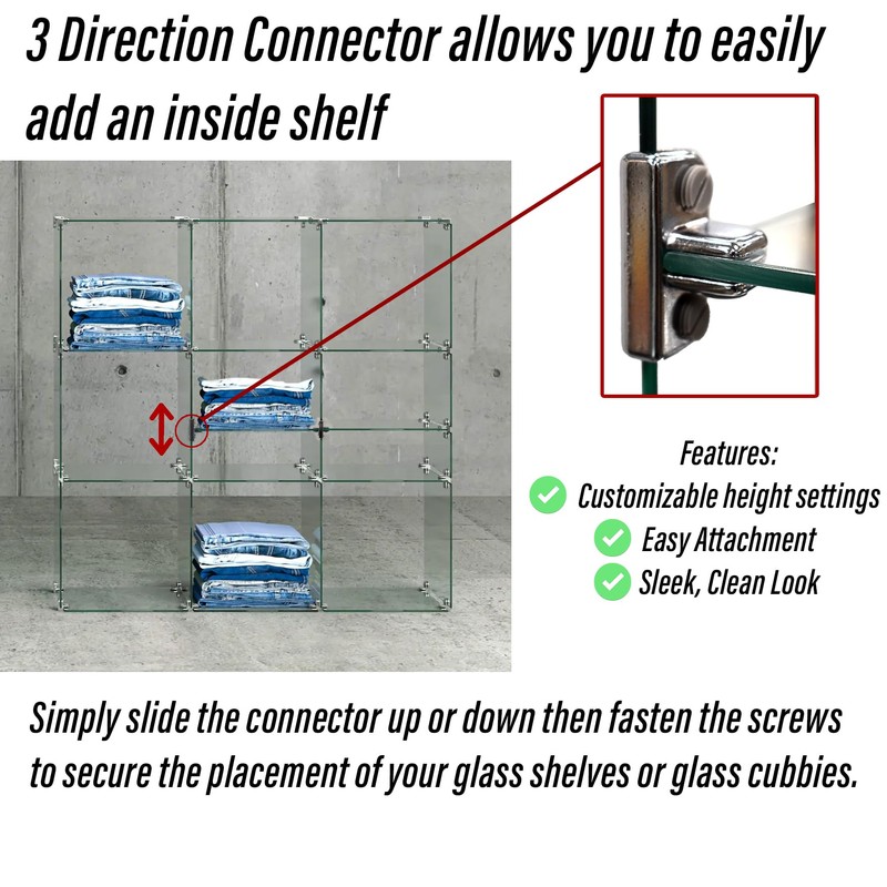 STORE FIXTURES DIRECT 3-Way Glass Shelf Connectors, Chrome, 24 Pack,