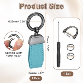 uxcell Car Key Chain, Zinc Alloy Leather Car Keychain Anti-lost D-Ring Key Chain Fob 360 Degree Rotatable Decorative with Screwdriver for Men and Women, Metallic Black/Sky Blue