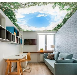 3D Green Garland Clouds A2189 Ceiling Wall Paper Wall Print Decal AJ WALLPAPER | Self-Adhesive Large Ceiling Wallpaper AJ US Panda 23 Sep (Vinyl (No Glue & Removable), 【82”x58”】 208x146cm(WxH))