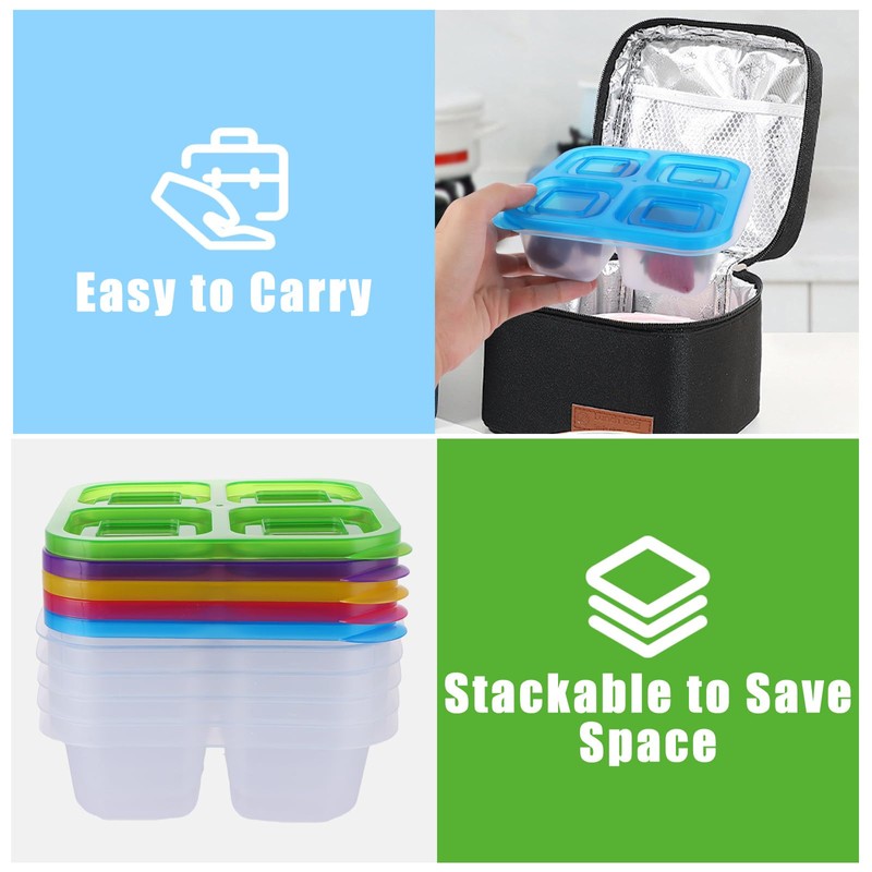 DAJAVE 10 Pcs Snack Boxes, Lunchables Container 4 Compartments Snack