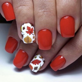 SINSEN Press on Nails Short - Square Fall Press on Nails with Maple Leaf Designs, Cute Autumn Fake Nails with Adhesive Glue Stickers, Thanksgiving Day Stick on Nails in 12 Sizes, 24Pcs Red Fall Nail