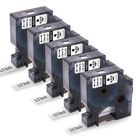 5-Pack D1 45010 Compatible with Dymo D1 Label Tape 12mm Clear Replace for DYMO Label Maker Refills d1 a45010,Black on Clear,for Dymo LabelManager 160 280 360D 420P 210D 500TS Labelpoint 150 PnP, 7m