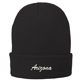 Trendy Apparel Shop Arizona Embroidered Winter Folded Long Beanie - Black