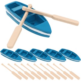 Tofficu Mini Rowboat with Oars, 6 Pcs Tiny Wooden Boat Nautical Sailboat Models for Fairy Garden Accessories Dollhouse Micro Landscape Decor