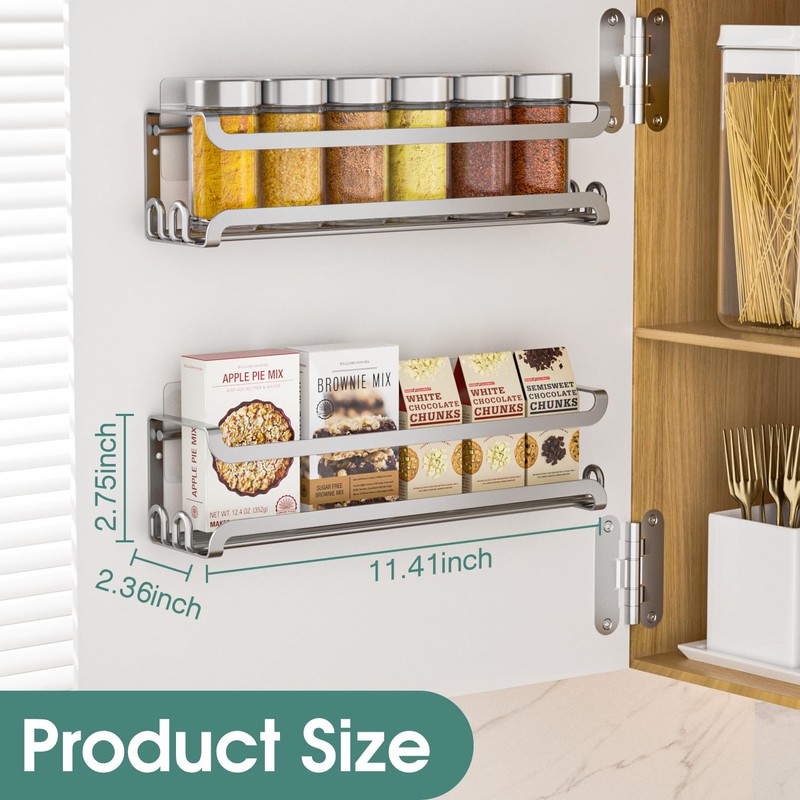 LUCYCAZ 4 Pack Wall Mounted Spice Rack with 16 Hooks,