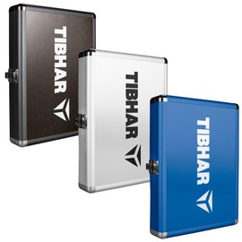 Tibhar Table Tennis Racket Case Alum Cube Premium II for 1 Racket and 3 Balls | Square | Table Tennis Racket Bag | Blue | Wood | Silver (Silver)