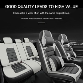Cscevt 5 Seat Covers for Infiniti G35 2003-2010 Leather Car Seat Covers Waterproof Soft Car Seat Protectors Comfort Premium Automotive Seat Covers with Airbag（Luxury,White+Gray）