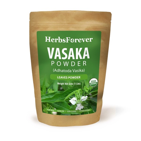 HerbsForever Vasaka Powder – Justicia adhatoda – Supports Lungs and Healthy Respiration System – Helps in Seasonal Cold & Cough – Non GMO, Organic, Vegan – 454 GMS