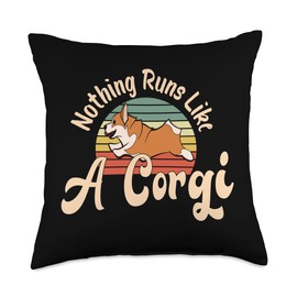 Nothing Runs Like A Corgi Tri Dog lover Funny Nothing Runs Like A Corgi Funny Cute Farmer Dog Owner Retro Throw Pillow, 18x18, Multicolor