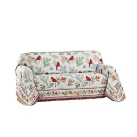Collections Etc Cardinal and Leaf Fringe Border Tapestry Furniture Throw Loveseat