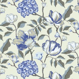 Guvana Peel and Stick Wallpaper Floral Wallpaper Blue Flower Contact Paper Vintage Self Adhesive Waterproof Wall Paper Floral and Leaf Wallpapers for Bedroom Bahtroom Decor 78.7"x 17.32"