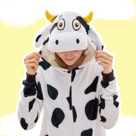 NEWCOSPLAY Unisex Adult Cow Onesie Pajamas Animal One Piece Costume Cosplay Sleepwear (Cow, XX-Large)