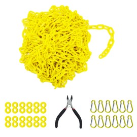 Reliabe1st 50 Feet Yellow Plastic Safety Barrier Chain with 12 S-Hooks and 12 Carabiner Clips | Caution Security Chain Safety Chain for Crowd Control, Construction Site | Safety Barrier