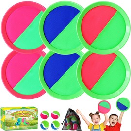 Outdoor Toy Toss Catch Ball: Upgraded Kid Outside Toy Game Beach Backyard Lawn Sport Activity Fun Outside Indoor Family Toy for Age 3-12 Girl Boy Kid Birthday Gift with 6 Sticky Paddles 4 Throw Balls