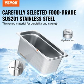 VEVOR 8 Pack Hotel Pans with Lids, 1/3 Size Anti-Jam Steam Pan, 0.8mm Thick Stainless Steel Steam Table Pan, 6-Inch Deep Commercial Table Pan, Catering Storage Food Pan, for Industrial & Scientific