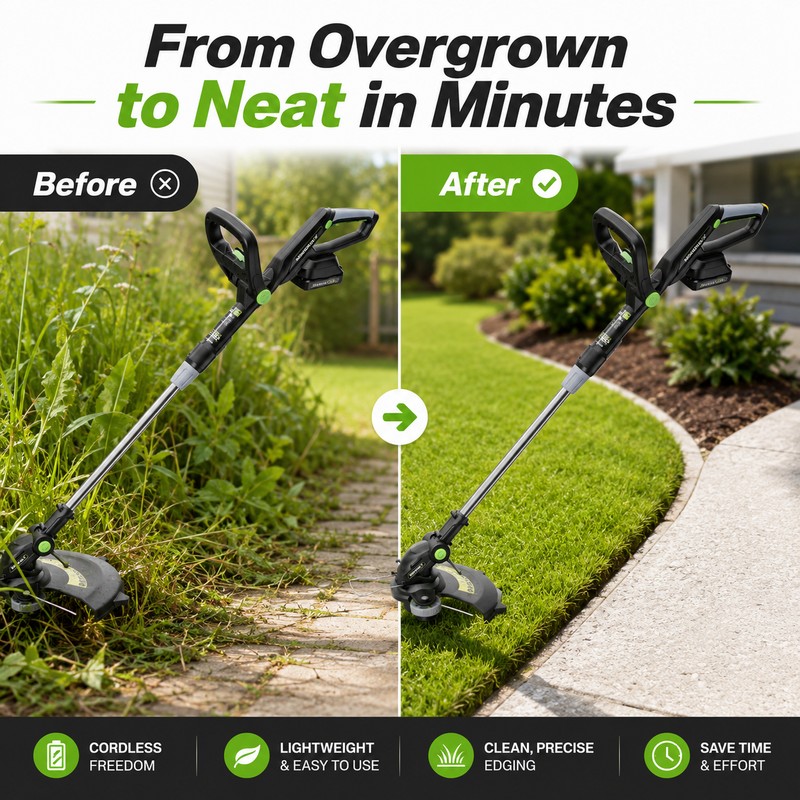 20V Cordless String Trimmer for Lawn Care – Lightweight Battery