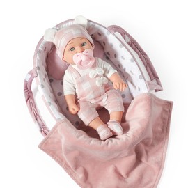 eDollable 30,5 cm Babypuppen-Spielzeug-Set mit Zubehör, inklusive Baby-Puppentrage, Stubenwagen, Flasche, Schnuller und Decke, erste Babypuppe für Kleinkinder, Mädchen ab 3 Jahren