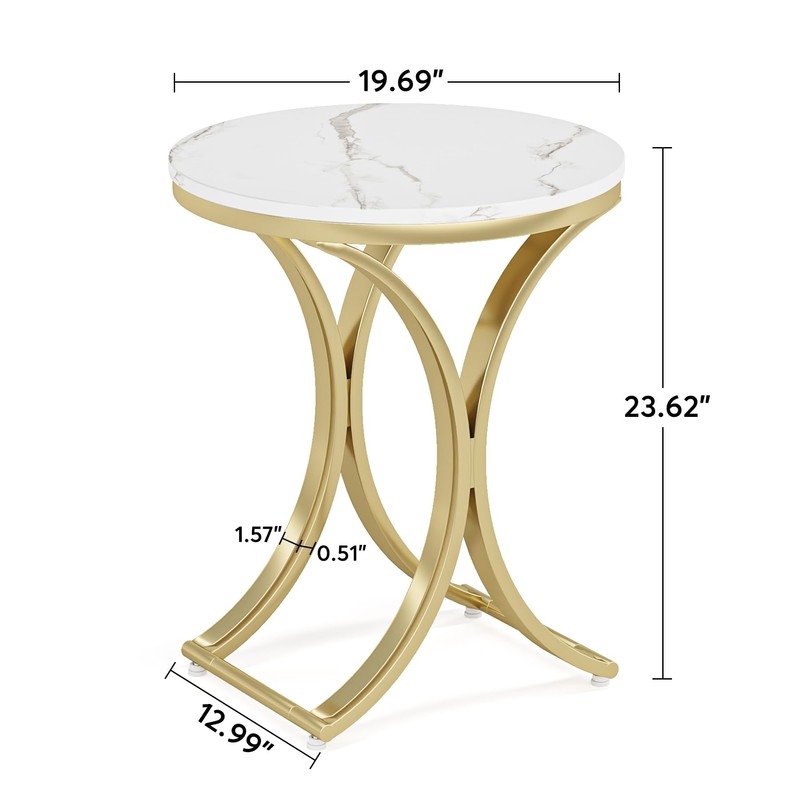 Tribesigns Set of 2 Faux Marble Round Side Table, White