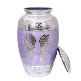 Divit Shilp Cremation Urn for Human Ashes with Satin Bag, for Adults up to 200 lbs | Large Handcrafted Funeral Urns. (Lilac Angel Wings, Adult)