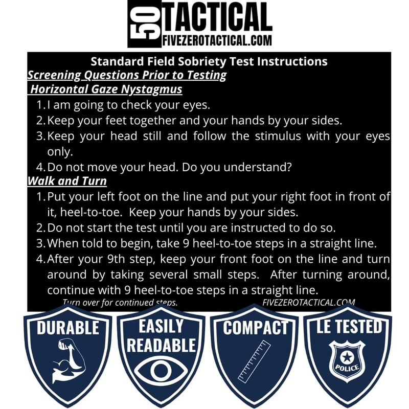 Generic Engraved Metal SFST Card Standardized Field Sobriety Test Instruction