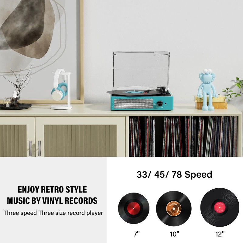 cotsoco Record Player for Vinyl with 2 Build-in Speakers LP