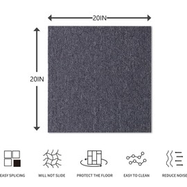 Petgrow Carpet Tiles Reusable,12 Tiles - 20"x 20" Commercial Office Carpet, Non-Slip Padded Carpet, Carpet Floor Tiles for Bedroom Living Room Kitchen Garage, Easy DIY Installation,33 sqft/Box (12)