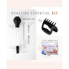 Two Oversized Heavy Duty Brining Bags, along with Two Strong and Durable Meat Claws and a Turkey baster kit – Perfect for Large Turkey and Meat Roast – Delicious and Efficient