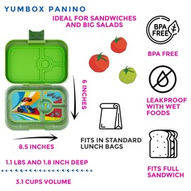 Yumbox Panino Leakproof Bento Lunch Box Container for Kids & Adults (Matcha Green (Race Cars Tray)) (MGII202303C)