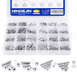 Stainless Steel Screws Nuts and Washers Assortment Kit, with Storage Flat Case / Box + Wrench, 880 pcs, M2 / M3 / M4 / M5