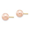 14K Yellow Gold 6-7mm Pink Round Freshwater Cultured Pearl Stud