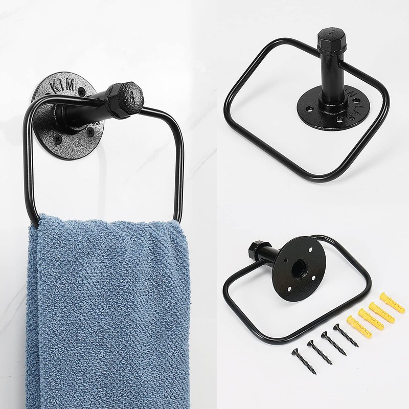Jeasor 4-Pieces Industrial Pipe Bathroom Towel Ring Kit DIY Wall