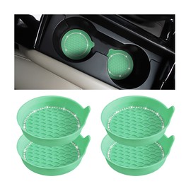 XINLIYA 4PCS Bling Car Cup Holder Coaster, Universal Crystal Rhinestone Anti-Slip Cup Holder Insert Coaster, Waterproof Round Shape Auto Drink Mat, Vehicle Interior Accessories for SUV Truck (Green)