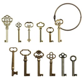 Llhhs 12Pcs Keys,Universal Skeleton Key Set for Antique Dresser, Chinese Cabinet, Antique Furniture and Old Style Cabinets or Doors, Collectible Gift Key Replacement