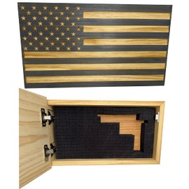 Carved American Flag Hidden Gun Storage Safe - American Flag Concealed Gun Storage Cabinet by Bellewood Designs (Gray)