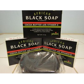 Madina African Black Soap Cocoa Butter with Vitamin E (Pack of 3) 3.5oz Each by Mayflower Wellness