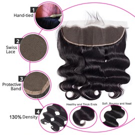 Selina Lace Closure 13x4 Hd Lace Frontal Closure Body Wave Transparent Lace Frontal Closure Brazilian Body Wave Human Hair Frontal Closures Natural Black Color（10Inch,13x4Body）