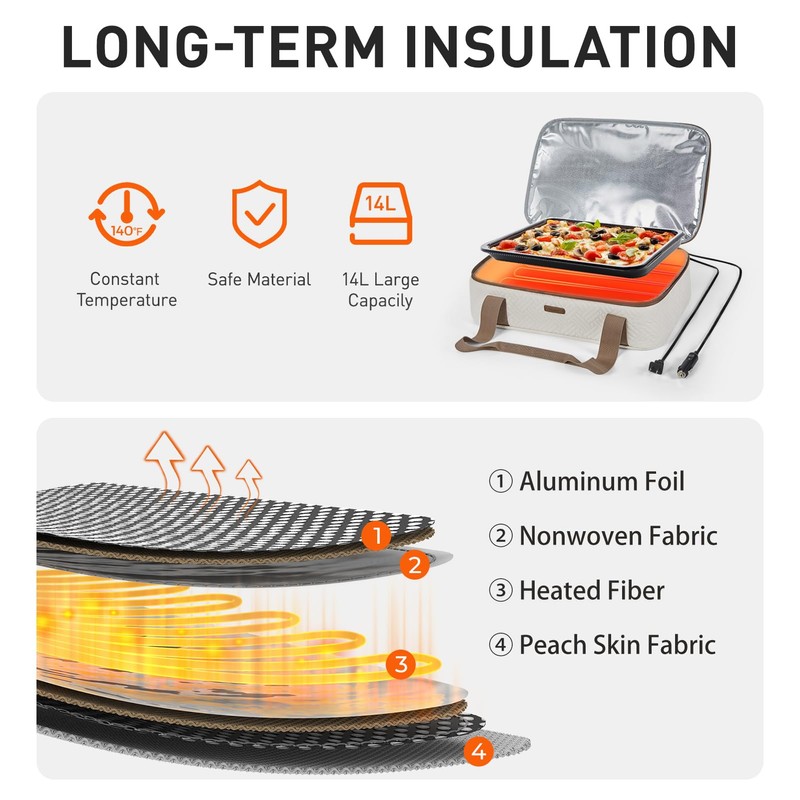 TOURIT Food Warmer Heated Casserole Carrier Electirc 12V 110V Portable
