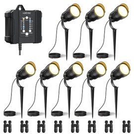 HIBOITEC Low Voltage Landscape Lighting 12W with Connectors 100W Transformer Photocell Sensor and Timer Spotlights Landscape Lights Kit IP65 Waterproof 2700K for House Yard Trees Outdoor 8 Packs