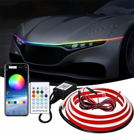 Car led Hood Lights,Multicolor 120modes (79 Inch) 12V, Engine Hood Cover Daytime Running Light Strip,Multi Color neon Light kit for car Hood