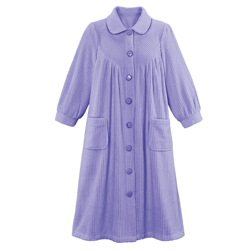 Collections Etc Women's Plush Fleece Button Front Robe with Pockets,