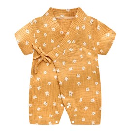 PAUBOLI Baby Kimono Robe Newborn Cotton Yarn Bodysuit Romper Infant Japanese Pajamas 0-24 Months (12-24 Months, Cat)
