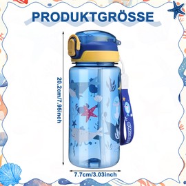 Pack of 2 Children's Drinking Bottles, 600 ml Sports Water Bottle with Straw, Leak-Proof Flip Top Lid, Portable, BPA-Free, Children's Water Bottle, Suitable for Girls and Boys (Blue Dolphin, Orange