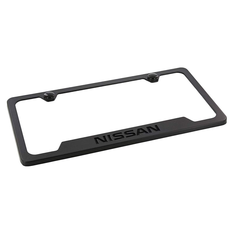 Nissan Wordmark Black on Black Metal License Plate Frame Holder